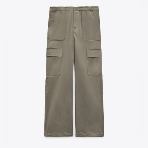 Zara Satin Cargo Wide Leg Pants - Picture 1 of 5